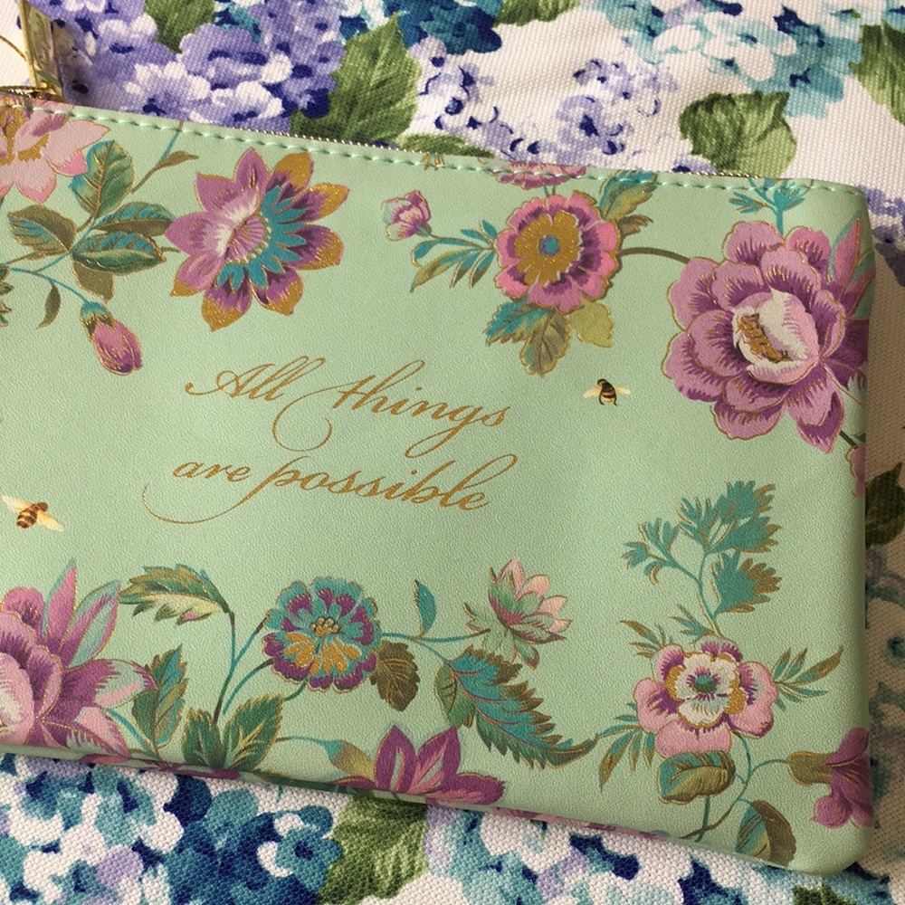 Floral All Things Are Possible Zipper Bag NWT
